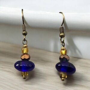 Handcrafted Glass Lampwork Bead Earrings | Sapphire, Blue and Bronze Earrings